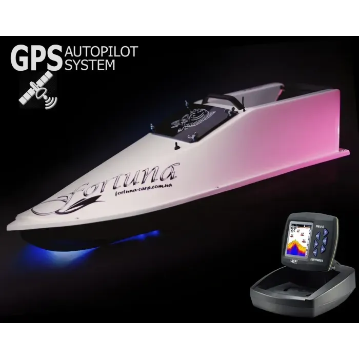 Електро кораблик для риболовлі з GPS Cortex 6+1, Ехолот Toslon TF300, Кораблик Фортуна (27000 mAh) Білий