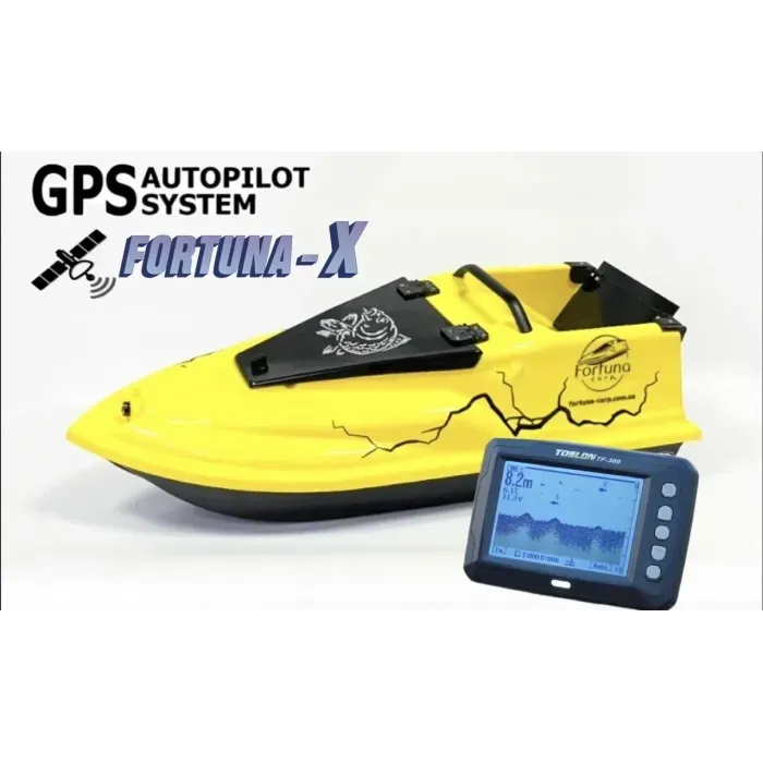 Большой Кораблик для прикормки Фурия Фюжн с GPS (Fortuna-X) та Toslon TF300 Жовтий