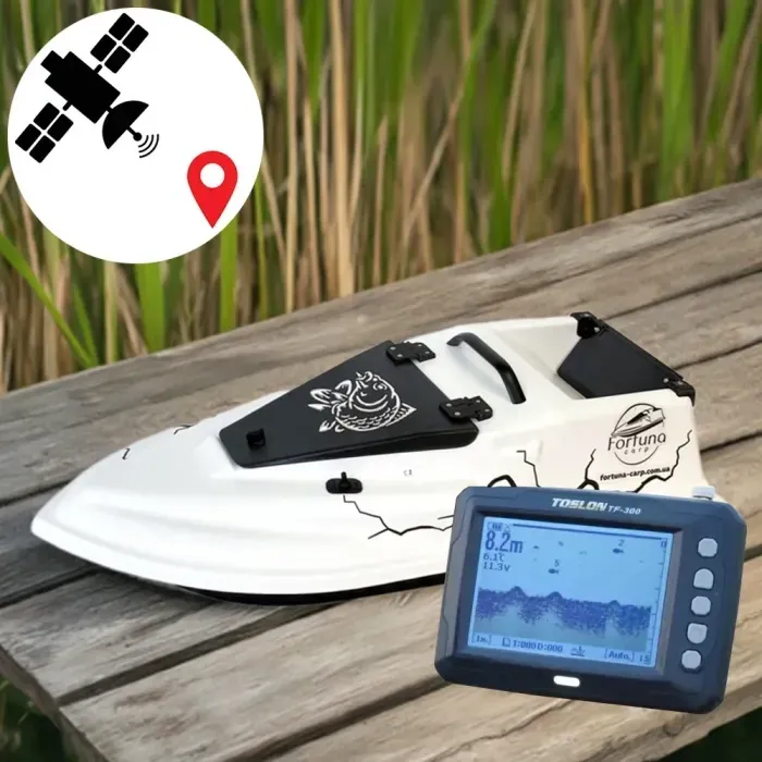 Кораблик для прикормки + GPS (V3_9+1) + Эхолот Toslon TF300 Фурия Шторм Белый