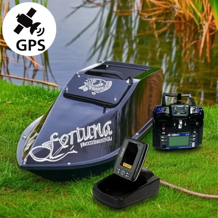 Кораблик для прикормки Фортуна 27000mAh с GPS автопилотом Fortuna X и эхолотом Toslon520 черный