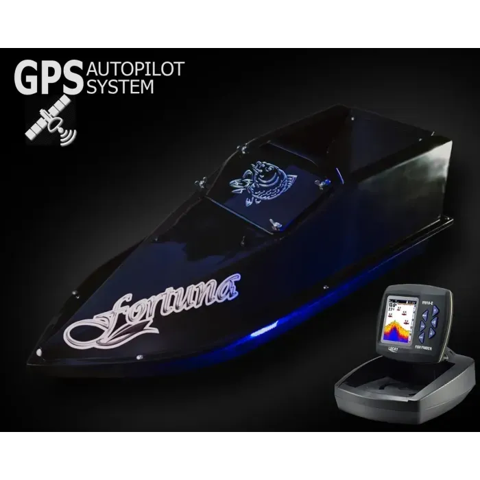 Кораблик для доставки прикормки с GPS Cortex 6+1, Эхолот Toslon300, Кораблик Фортуна (45000 mAh) Черный