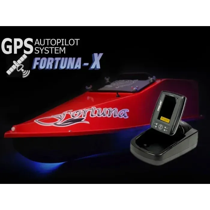 Кораблик для прикормки Фортуна 27000mAh с GPS Fortuna X и эхолотом Toslon520 красный