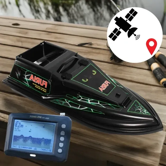GPS Cortex 6+1 Ехолот Toslon TF300 Прикормочний кораблик Фурія Шторм чорний