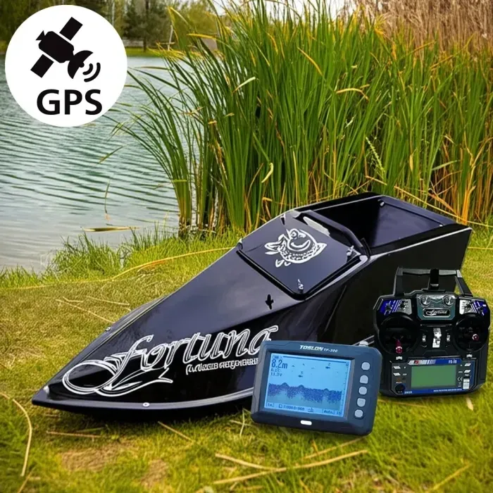 Электро кораблик для рыбалки с GPS Cortex 6+1, Эхолот Toslon300, Кораблик Фортуна (27000 mAh) Черный