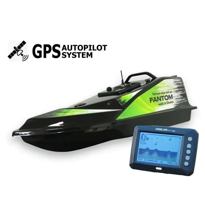 Кораблик для риболовлі Фантом Модерн з ехолотом Toslon300 та GPS автопілотом (V3_9+1) Чорний із зеленими