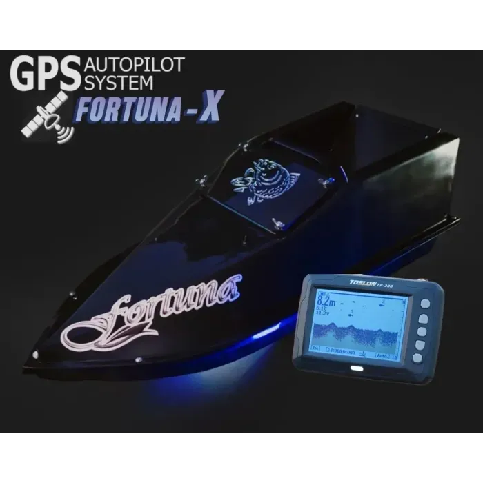 Кораблик для прикормки Фортуна 45000mAh с GPS Fortuna X и Эхолотом Toslon300 Черный