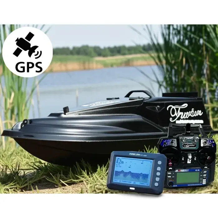 Кораблик для прикормки Фурия Фюжн с GPS (Maxi Cortex) и Эхолотом Lucky918 Черный. Электро кораблик для рыбалки