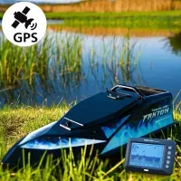 Кораблик для прикормки Фантом Модерн с эхолотом Toslon300 и GPS автопилотом (Maxi Cortex) Черный с голубыми