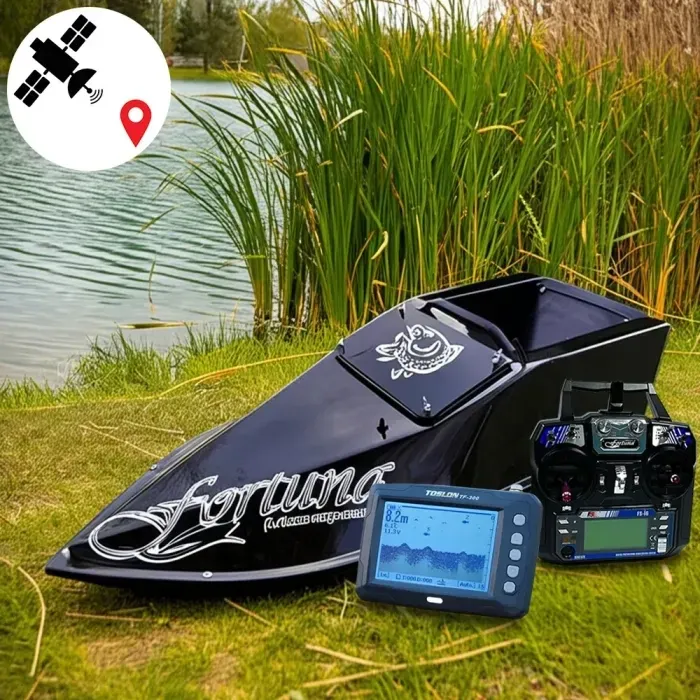 Кораблик для прикормки Фортуна 45000mAh с GPS Fortuna X и Эхолотом Toslon300 Черный