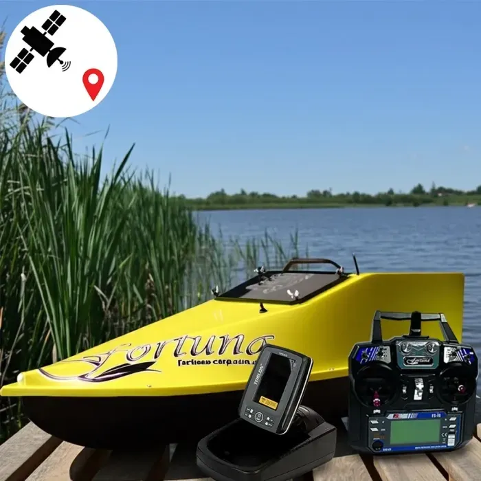 Кораблик для прикормки Фортуна 27000mAh с GPS автопилотом Fortuna X и эхолотом Toslon520 желтый