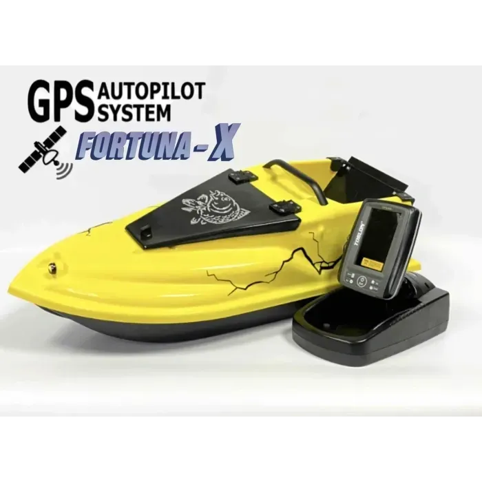 Великий Кораблик для риболовлі Фурія Фюжн з GPS (Fortuna-X) та Ехолотом Toslon TF520 Жовтий
