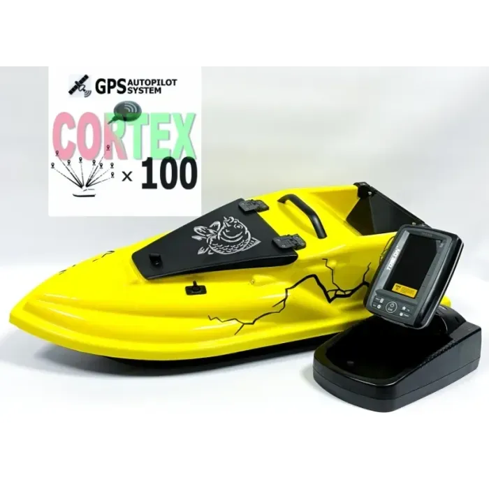 Прикормочный кораблик с GPS автопилотом (MaxiCortex) Эхолот Toslon TF520 Фурия Шторм 21000 мАч. Желтый