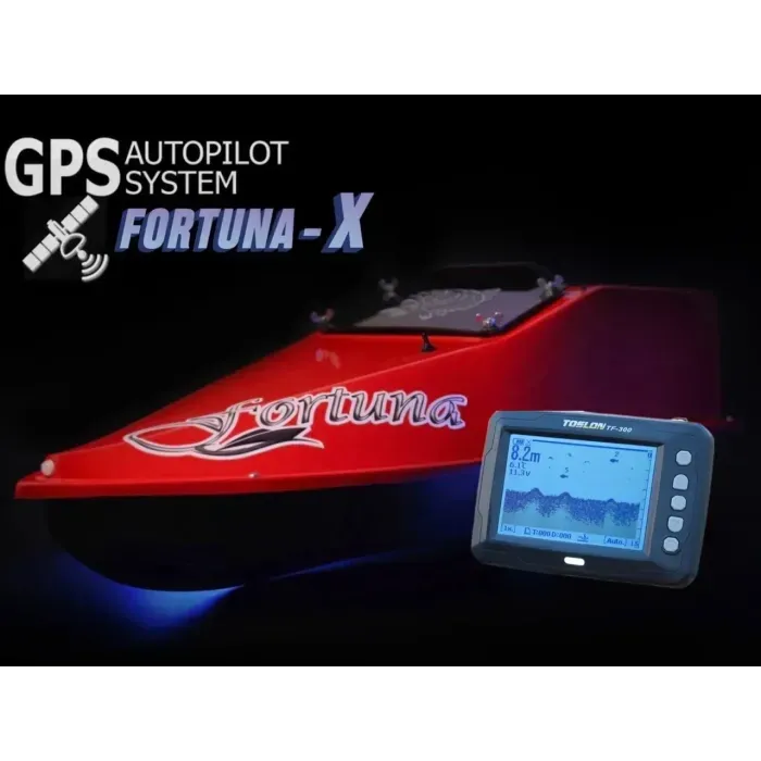 Кораблик для риболовлі Фортуна 45000mAh, GPS Fortuna X, Ехолот Toslon300 червоний