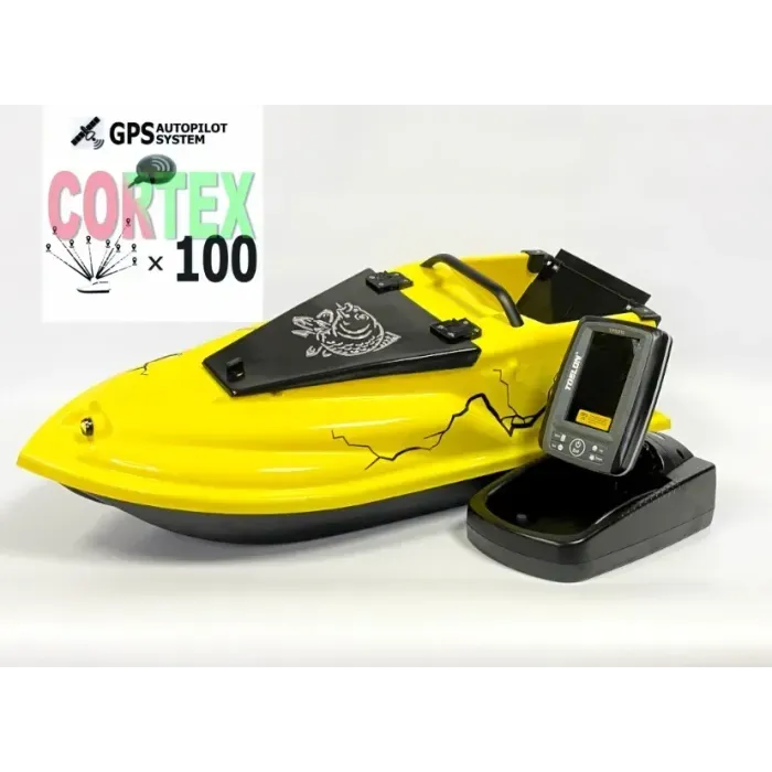 Карповый кораблик для рыбалки Фурия Фюжн 21000 mAh с GPS (Cortex_6+1) и Эхолотом Toslon TF520 Желтый