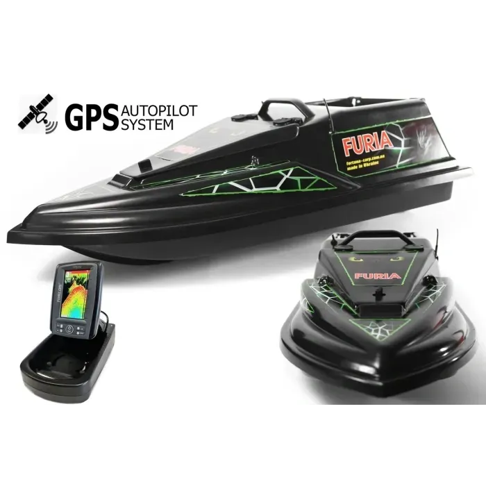 Прикормочный кораблик с GPS автопилотом (MaxiCortex) Эхолот Toslon TF520 Фурия Шторм 21000 мАч. Черный