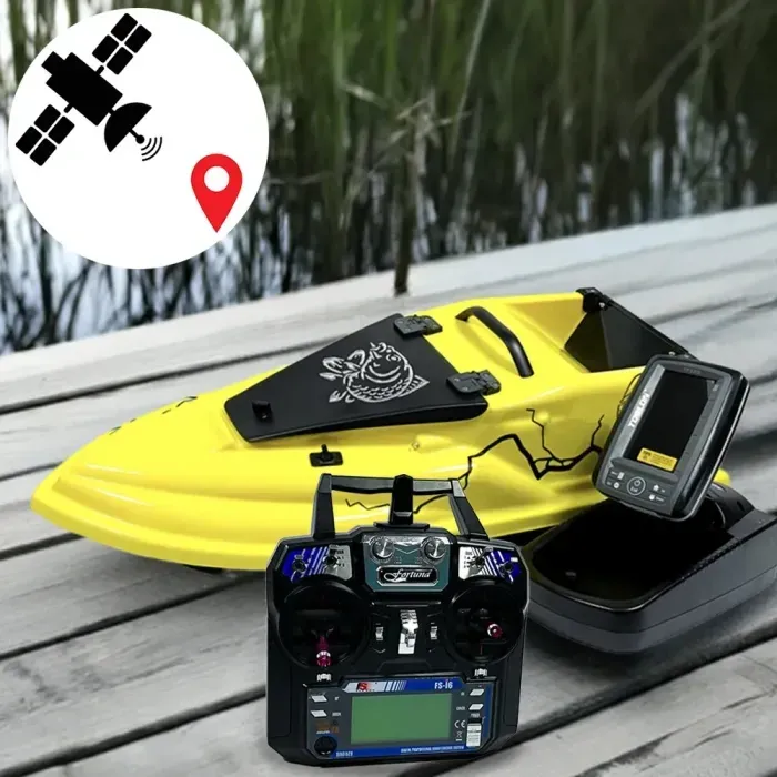 Прикормочный кораблик + GPS автопилот (Fortuna-X) + Эхолот Toslon TF520 Фурия Шторм Желтый