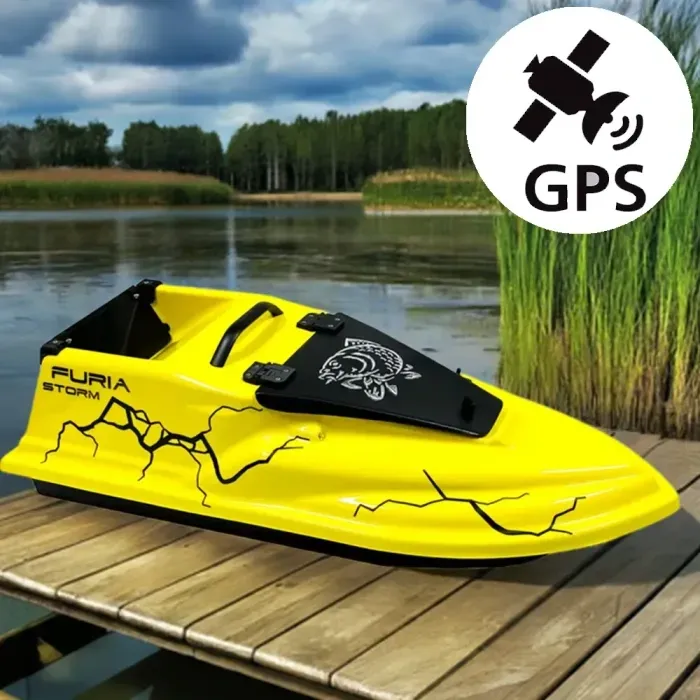 Кораблик для риболовлі Фурія Шторм 21000 мАг. з GPS автопілот (V3_9+1) Жовтий. Електричний кораблик
