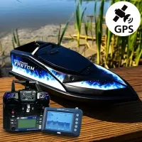 Кораблик для прикормки Фантом Модерн з ехолотом Toslon300 та GPS автопілотом (Cortex_6+1) Чорний з блакитними