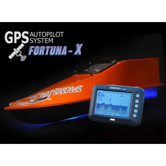 Кораблик для рибалки Фортуна 45000 mAh, GPS автопілотом Fortuna X та ехолотом Toslon300 Помаранчевий