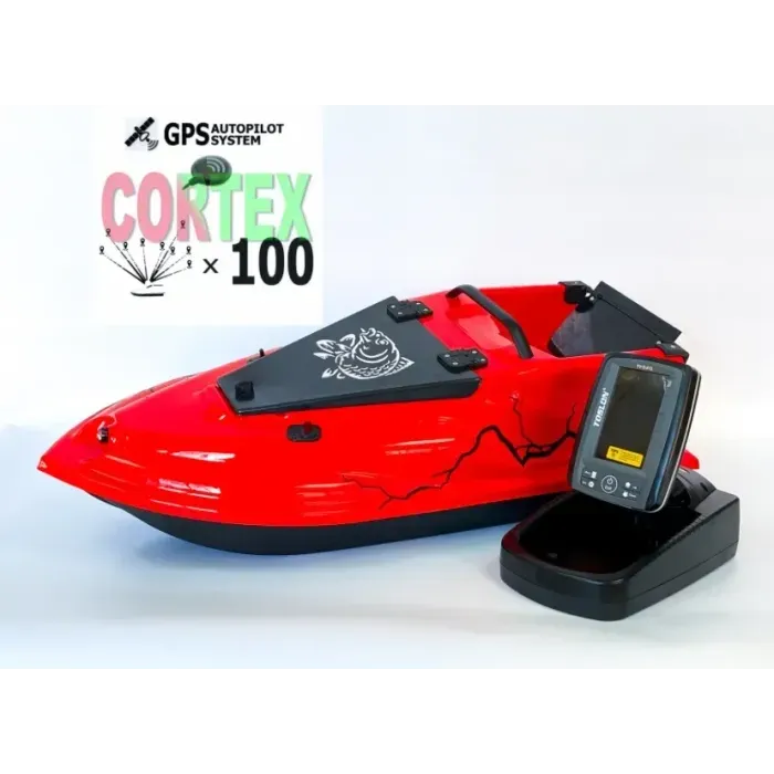 Кораблик для підгодовування Фурія Фюжн з GPS (Maxi Cortex) і Ехолотом Toslon TF520 Червоний . Електро кораблик