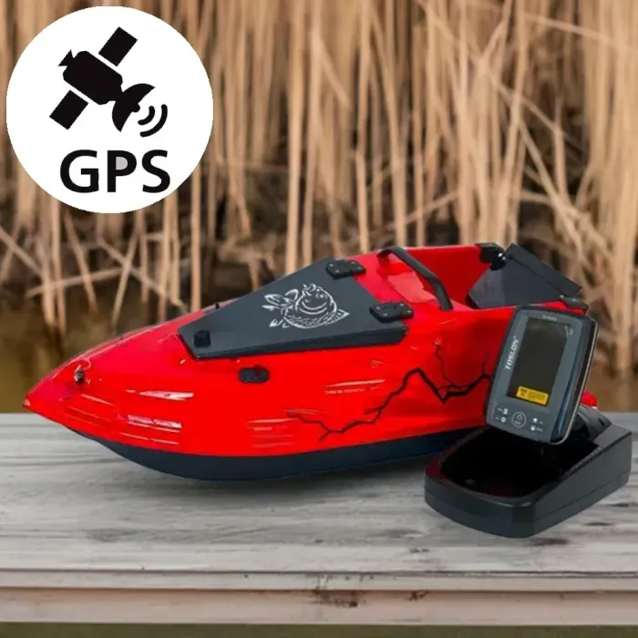 Кораблик для підгодовування Фурія Фюжн з GPS (Maxi Cortex) і Ехолотом Toslon TF520 Червоний . Електро кораблик