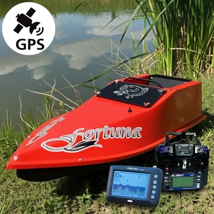 Электро кораблик для рыбалки с GPS Cortex 6+1, Эхолот Toslon300, Кораблик Фортуна (27000 mAh) Красный