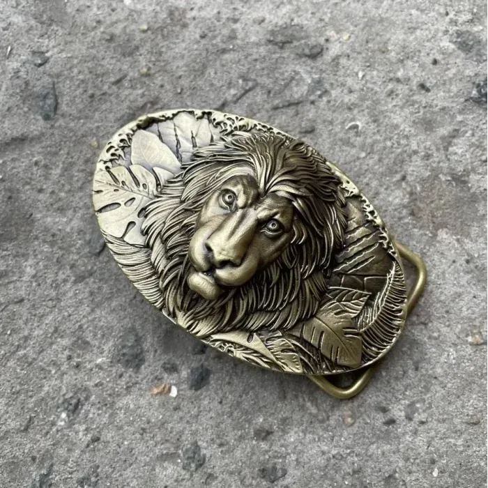 Кожаный Ремень с пряжкой "Лев" из латуни Gorillas Accessories. Мужской ремень ручной работы