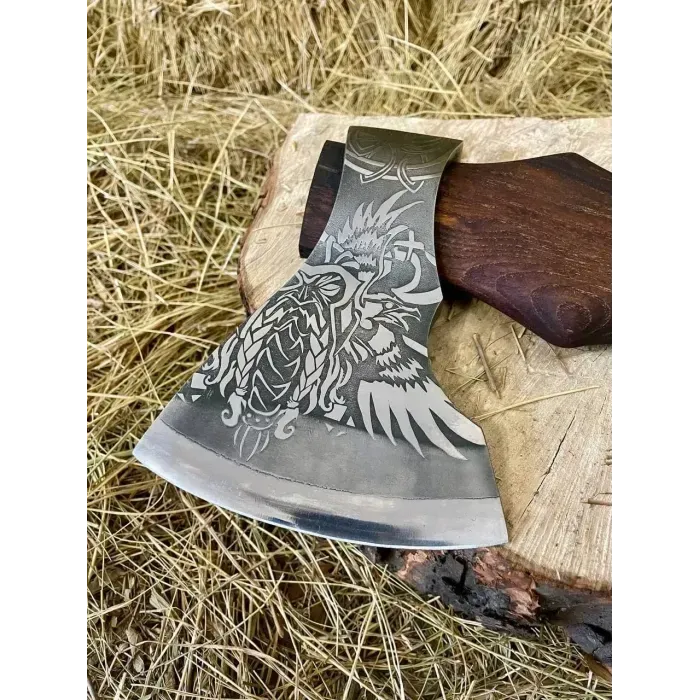 Топор ручной работы с гравировкой "Рагнар" МАХ сталь У8 - Gorillas BBQ. Топор для подарка