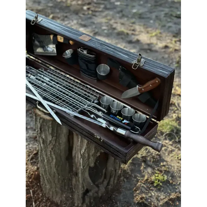 Набор Шампуров в Деревяном Кейсе 17 предметов "ВЕДМЕДЬ" Gorillas BBQ Ручная работа. Шампура для подарка