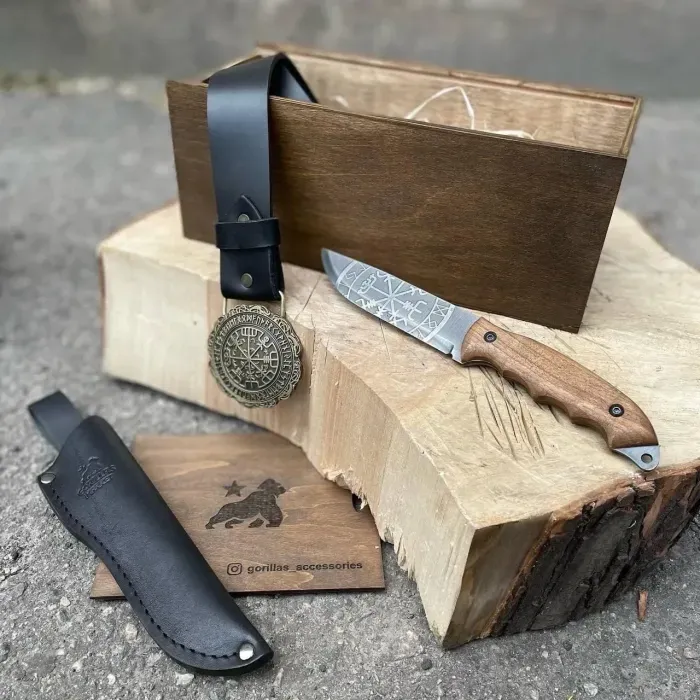 Нож + Кожаный Ремень. Подарочный набор "Норвег" для мужчин Gorillas Accessories ручная работа