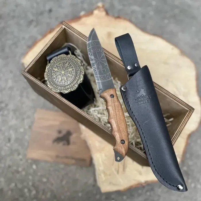 Нож + Кожаный Ремень. Подарочный набор "Норвег" для мужчин Gorillas Accessories ручная работа