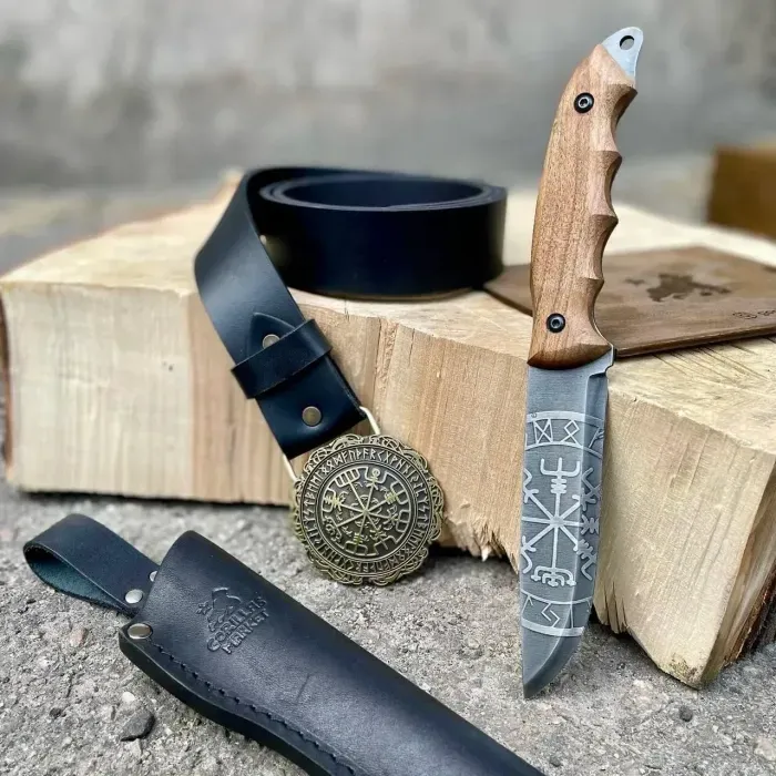 Нож + Кожаный Ремень. Подарочный набор "Норвег" для мужчин Gorillas Accessories ручная работа