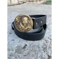 Чоловічий Шкіряний Ремінь із пряжкою «Чужий vs Хижак» латунь Gorillas Accessories. Ручна робота