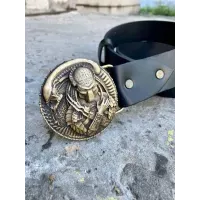 Чоловічий Шкіряний Ремінь із пряжкою «Чужий vs Хижак» латунь Gorillas Accessories. Ручна робота