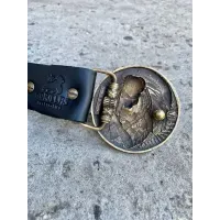 Чоловічий Шкіряний Ремінь із пряжкою «Чужий vs Хижак» латунь Gorillas Accessories. Ручна робота