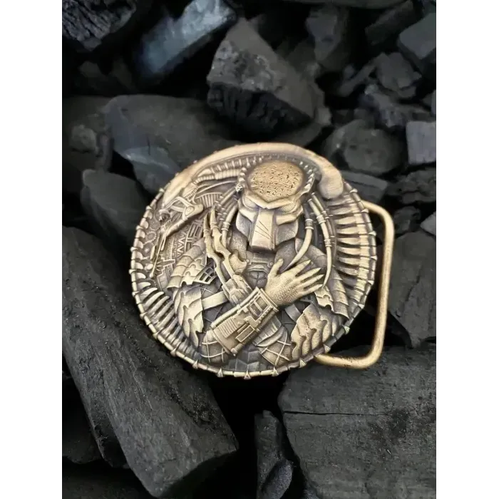 Чоловічий Шкіряний Ремінь із пряжкою «Чужий vs Хижак» латунь Gorillas Accessories. Ручна робота