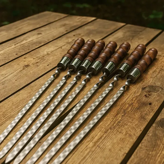 Шампур для шашлыка Gorillas BBQ 40см из нержавеющей стали AISI430 с деревянной ручкой бук, ручная работа