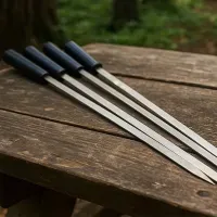 Шампуры 4 шт с черной деревянной ручкой 45 см SKK79, нержавеющая сталь AISI430, 59 см. Комплект шампуров