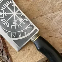 Кухонный топор Ручной Работы с гравировкой "ПУТЬ ВИКИНГА" Gorillas BBQ. Большой кухонный нож