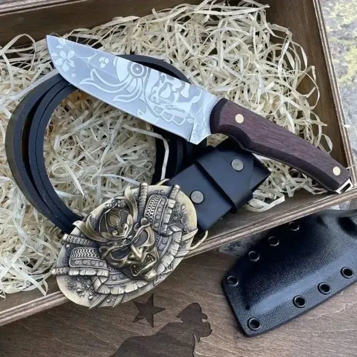 Подарочный набор "Самурай" для мужчин Gorillas Accessories ручная работа. Нож + Кожаный ремень