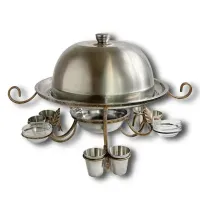 Садж для шашлыка 36 см с подогревом: подставка для подачи мяса, кованая, набор с миской и крышкой