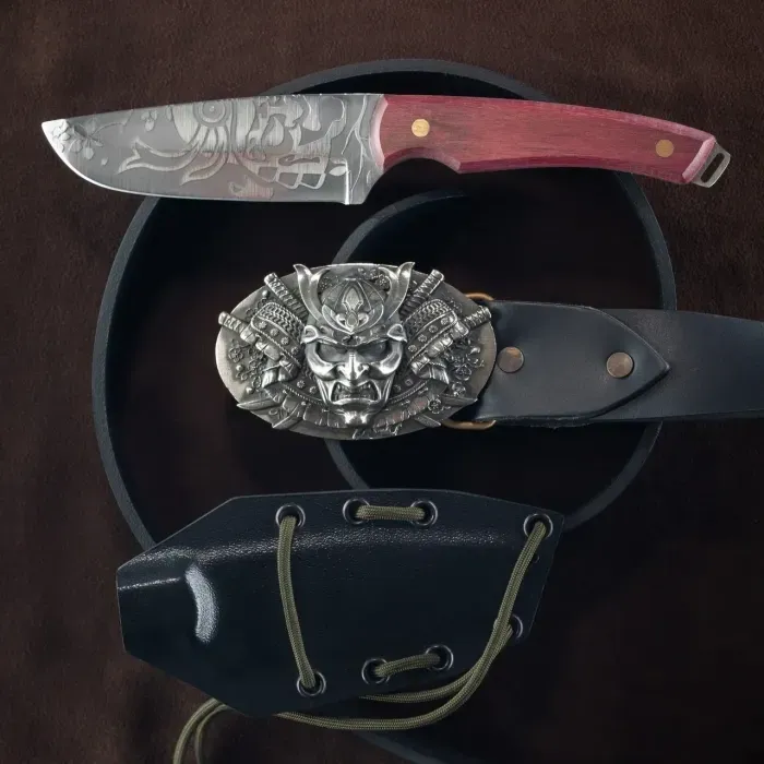 Подарунковий набір «Самурай» для чоловіків Gorillas Accessories ручна робота. Ніж + Шкіряний ремінь