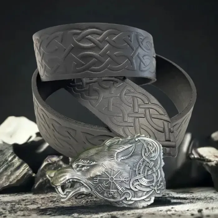 Шкіряний Чоловічий Ремінь ручної роботи з тисненням «ФЕНРІР» Gorillas Accessories Нейзельбер