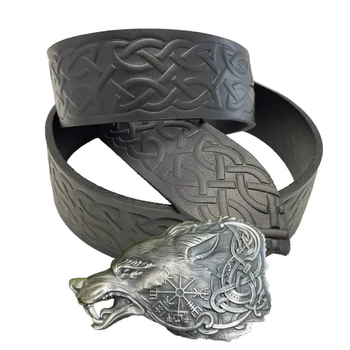 Шкіряний Чоловічий Ремінь ручної роботи з тисненням «ФЕНРІР» Gorillas Accessories Нейзельбер