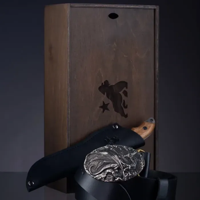 Нож + Кожаный Ремень. Подарочный набор "Дракон" для мужчин Gorillas Accessories ручная работа Нейзильбер