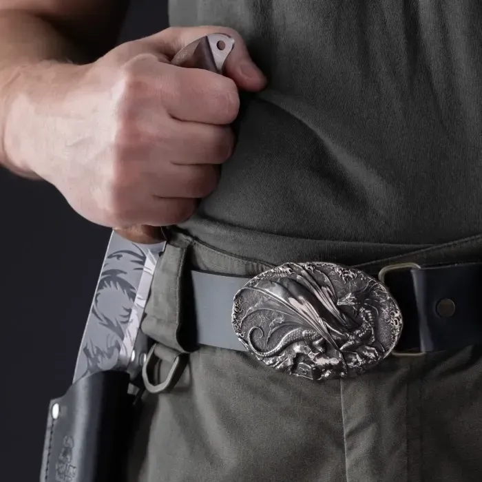 Нож + Кожаный Ремень. Подарочный набор "Дракон" для мужчин Gorillas Accessories ручная работа Нейзильбер