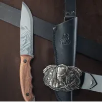 Нож + Кожаный ремень. Подарочный набор "Хищник" для мужчин Gorillas Accessories ручная работа Нейзильбер