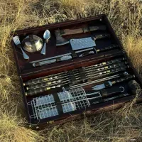 Подарунковий Набір для шашлику 37 предметів BS56. Шашличний набір у дерев'яному кейсі ручної роботи