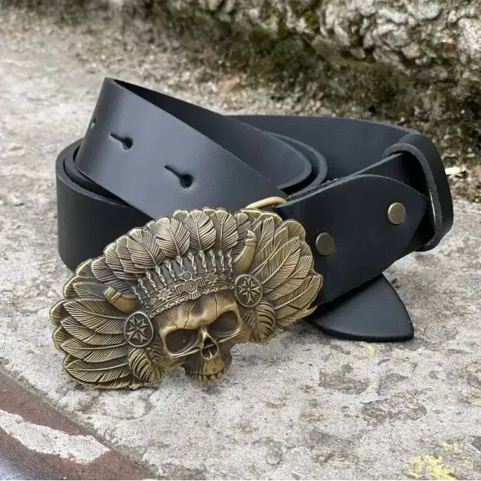 Кожаный Ремень с пряжкой "Апач" из латуни Gorillas Accessories. Мужской ремень ручной работы