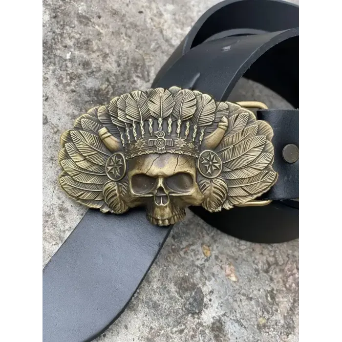 Кожаный Ремень с пряжкой "Апач" из латуни Gorillas Accessories. Мужской ремень ручной работы